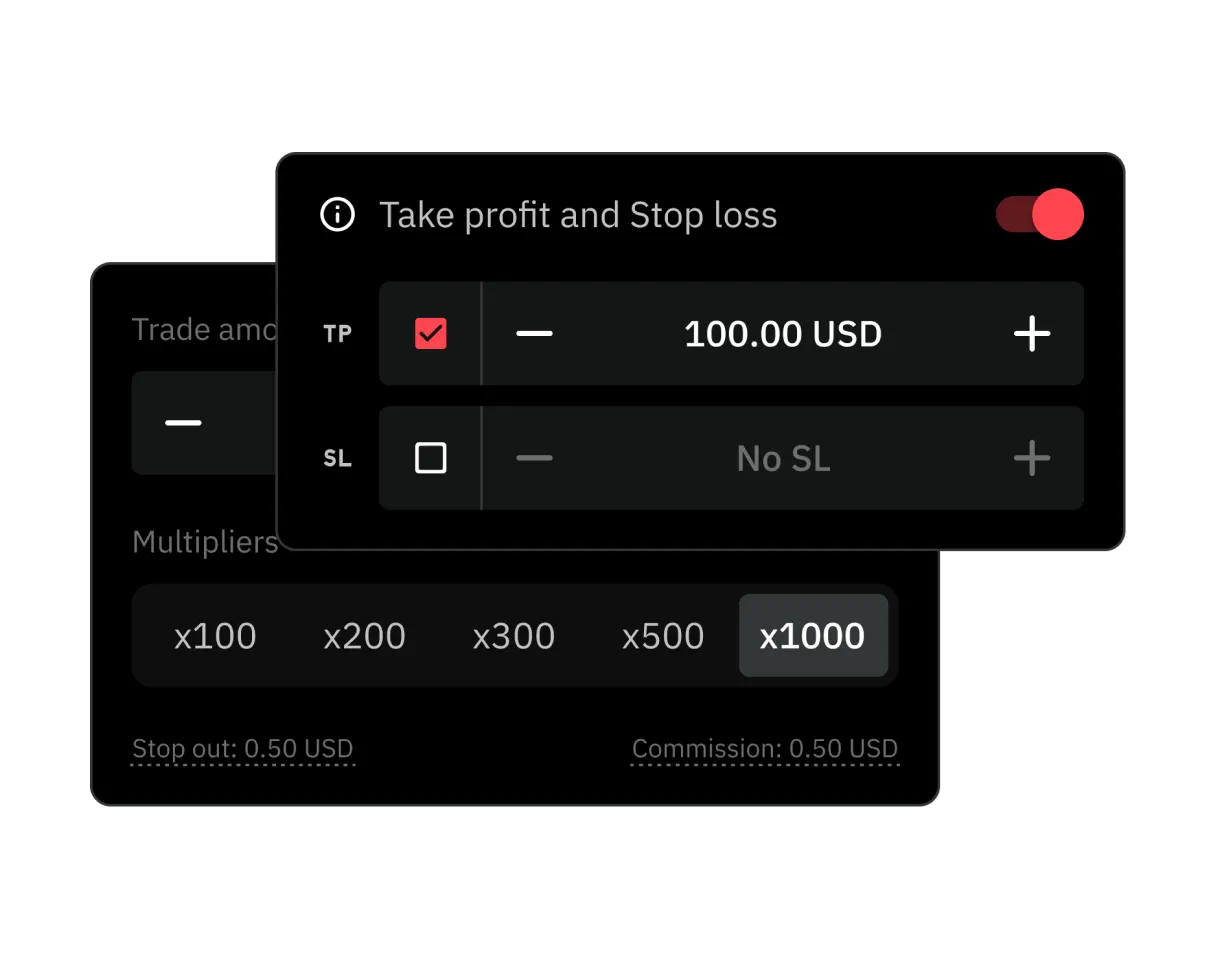 Screen showing risk management tools on Deriv GO trading app
