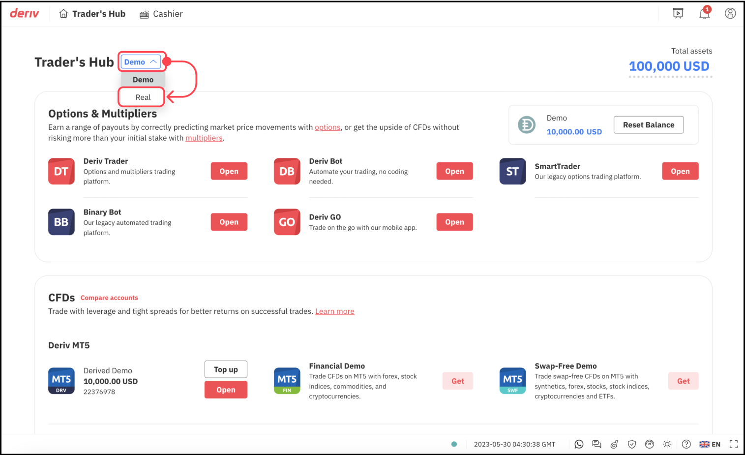 Wechseln Sie zum Echtgeldkonto